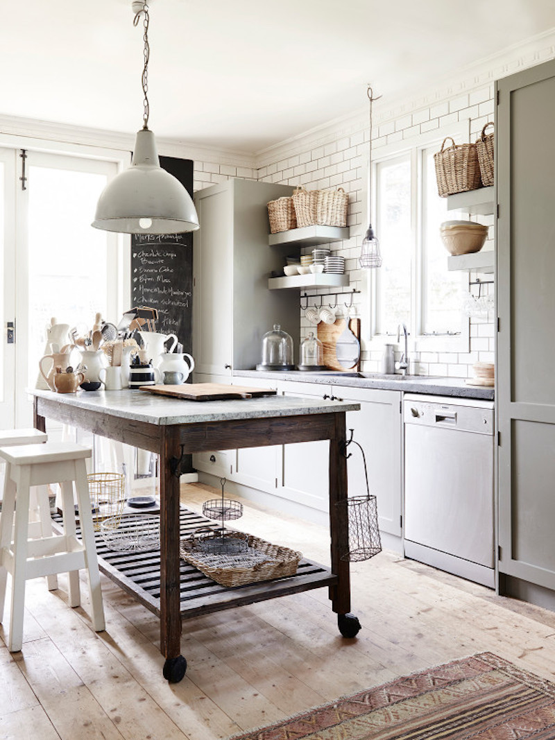 kitchen with wood and marble island