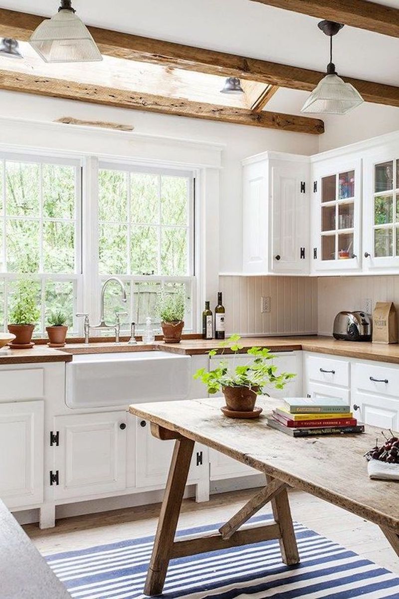 kitchen with butcher block counters